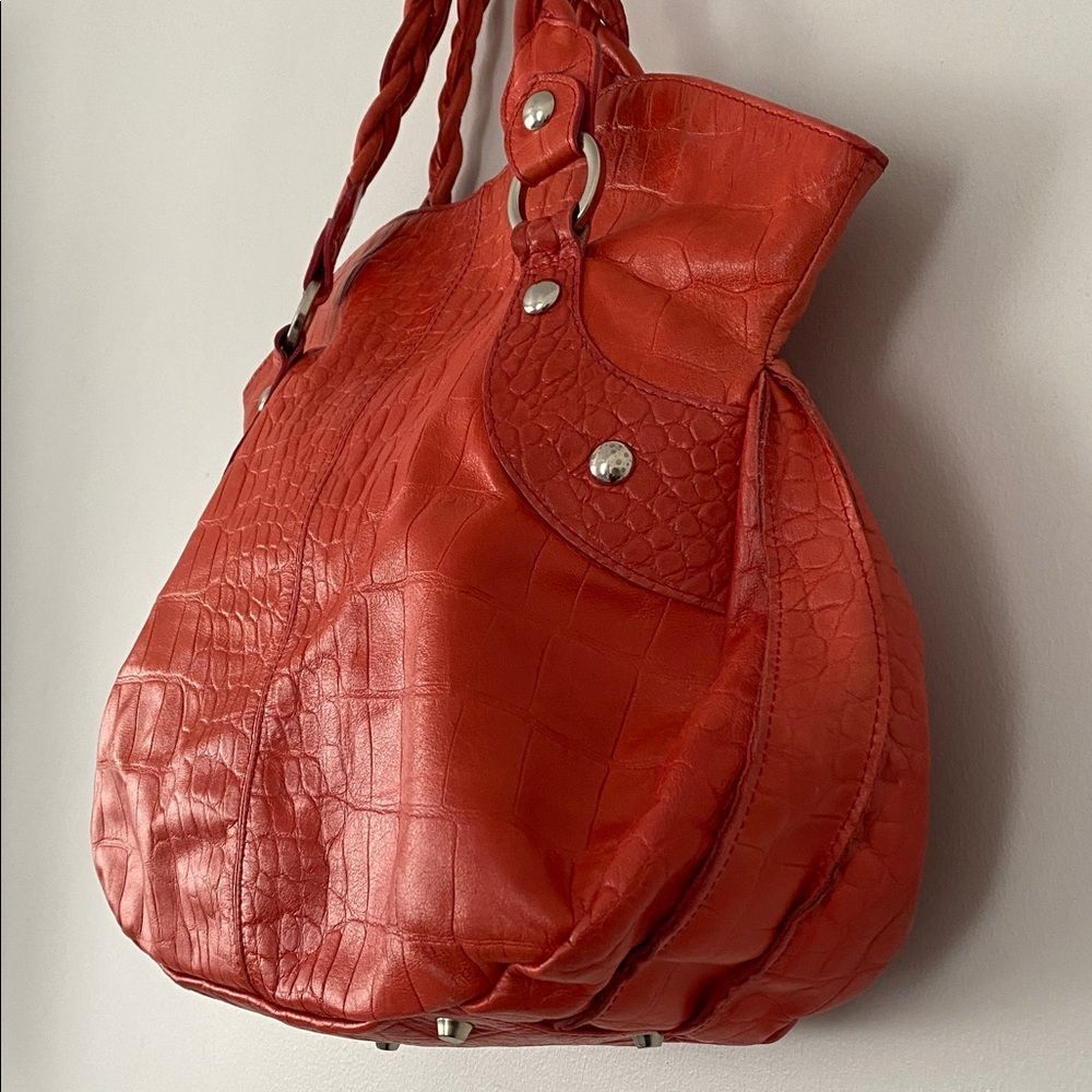 Roberta Gandolfi Italian Made Tomato Red Orange leather tote handbag Vacation - Picture 4 of 15